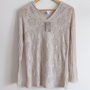 NWT J Jill Open Knit Light Hooded Sweater Beige Size S